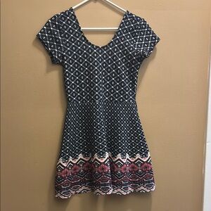 Patterned Navy Blue and Pink Women's Dress